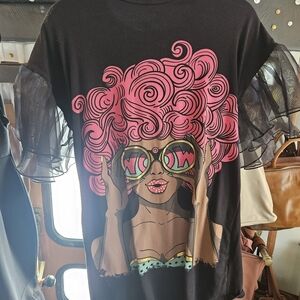 Black T-Shirt with Pink Graphic Design